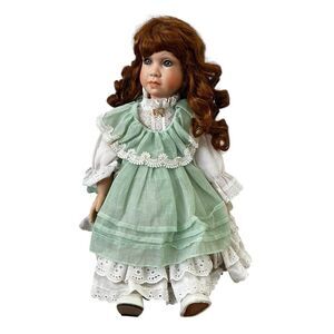 Effanbee Collector Porcelain Doll Green Eyes Red Hair Victorian Dress